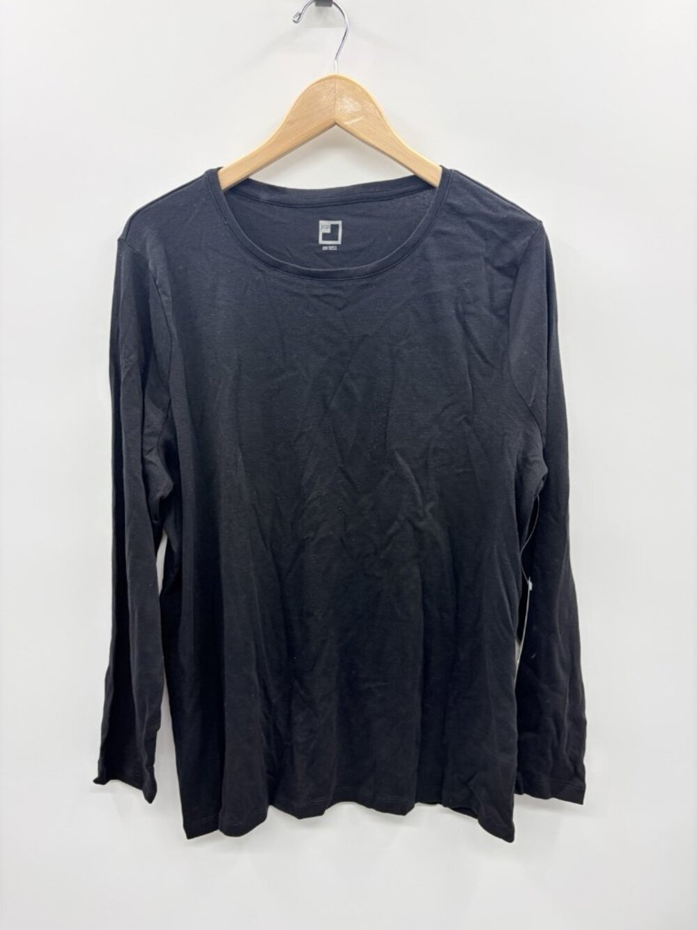 JCP Jc Penney Womens Plus Size 2X Long Sleeve Crew Neck Cotton Tee in Black 2387